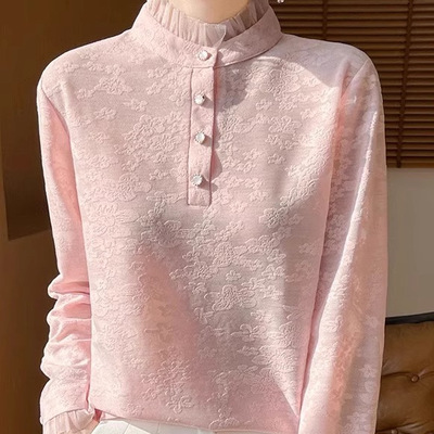 蕾丝花边半高领精仿羊毛衫女