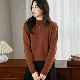 法式时尚100%纯棉线针织打底衫女半高领毛衣2025新款宽松休闲打底