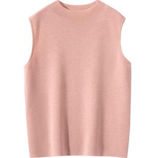 2025秋季新款精纺羊毛衫女圆领打底无袖内搭背心显瘦纯色百搭针织