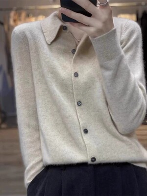 羊毛单排扣POLO领纯色针织衫