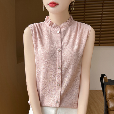 法式无袖吊带背心女半高领蕾丝内搭西装白色上衣羊毛衫针织打底衫