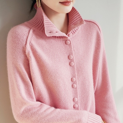 粉色高领毛衣女春季慵懒风