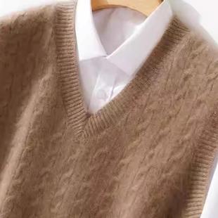 毛衣针织羊绒衫 2025新羊毛背心坎肩男士 V领加厚扭花商务休闲无袖