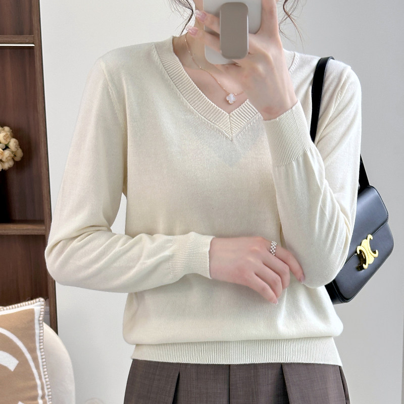 秋季薄款100棉线针织衫女V领长袖毛衣打底衫全棉线百搭上衣不起球,女装/女士精品,毛针织衫,淘宝优惠券,粉丝福利购,淘宝优惠卷