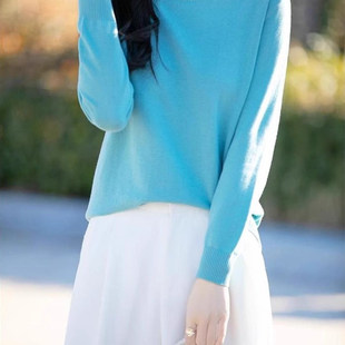 100%纯棉线圆领针织打底衫女薄款毛衣轻薄舒适内搭洋气上衣全棉线