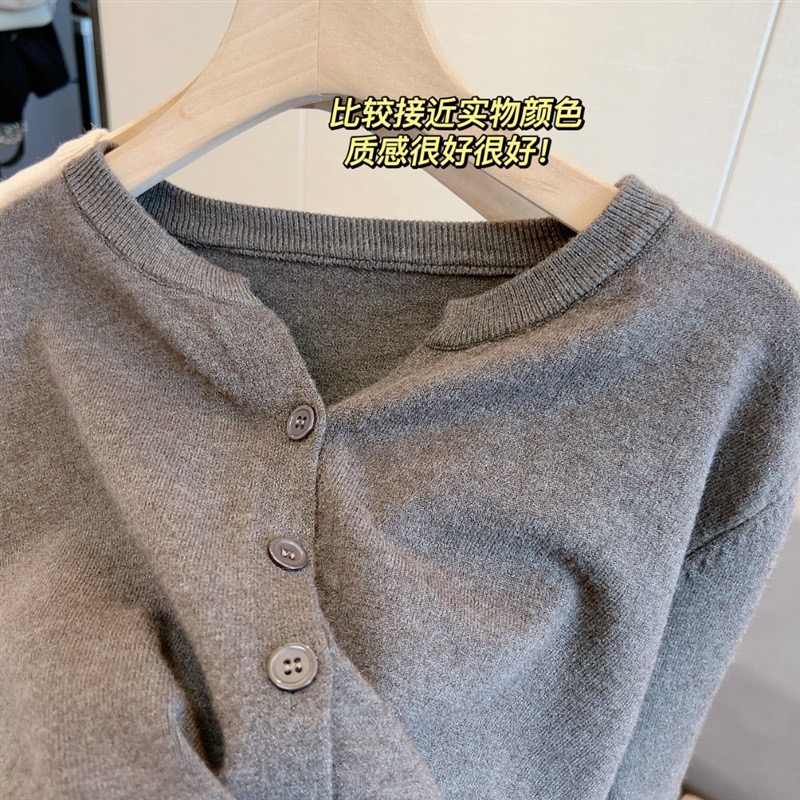 秋季薄款羊毛针织开衫女韩版圆领宽松短款羊绒衫外搭毛衣外套上衣