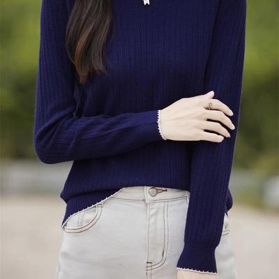 套头圆领套头螺纹针织衫