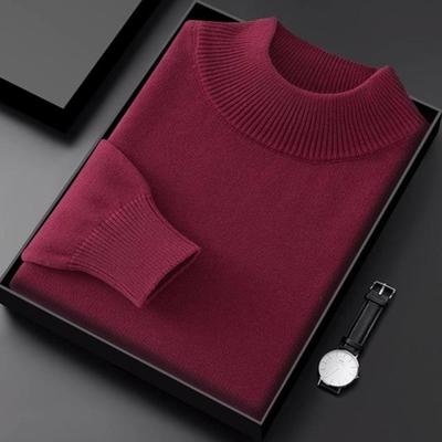 男士半高领100%纯棉加厚羊绒衫