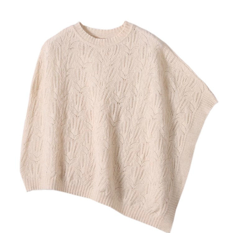 25年秋季新款纯色宽松纯羊毛圆领套头披肩女加厚保暖针织镂空斗篷