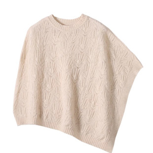 25年秋季新款纯色宽松纯羊毛圆领套头披肩女加厚保暖针织镂空斗篷