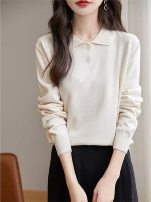 纯棉套头POLO领内搭螺纹针织衫