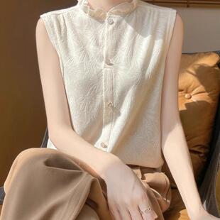 木耳边立领小香风背心针织衫 时尚 毛衣背心打底衫 针织衫 叠层无袖