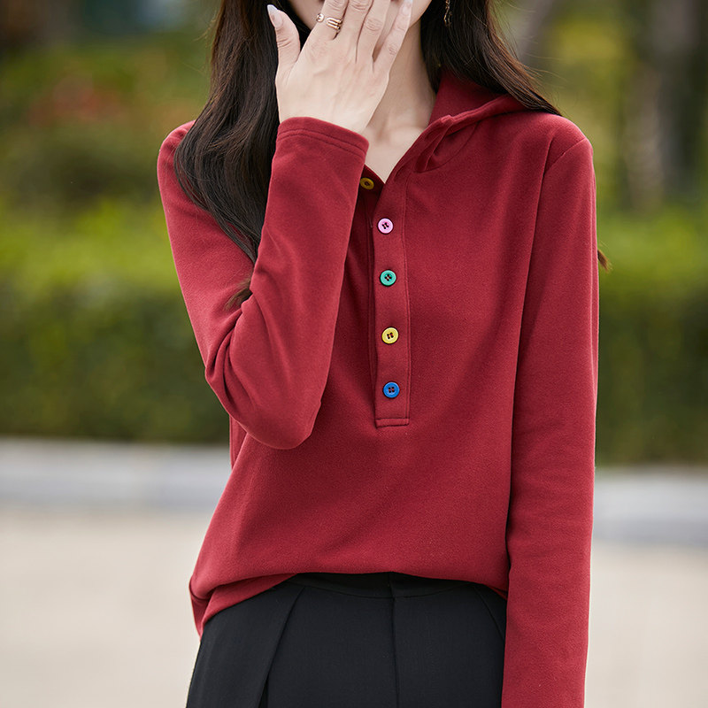 德绒套头连帽彩扣针织衫