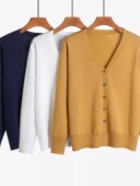 百搭上衣秋季 女V领羊毛针织开衫 外套新款 长袖 潮外搭毛衣 宽松大码