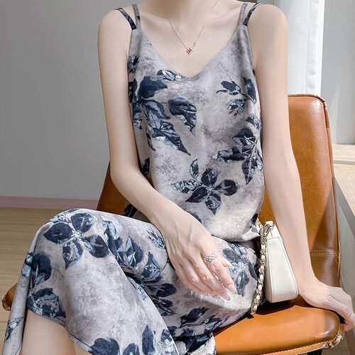 春夏法式印花A字高腰显瘦长裙