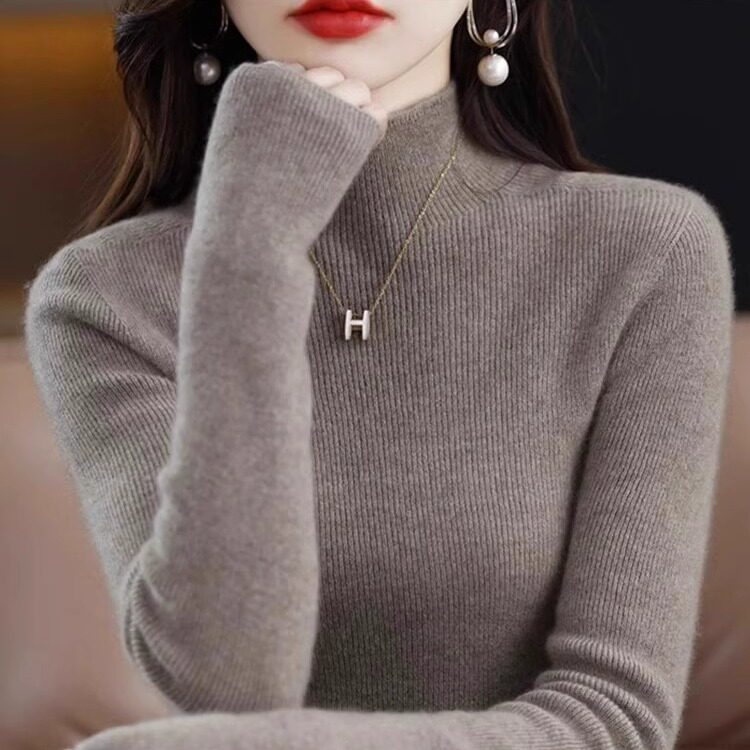 2026春季新款时尚羊绒衫女士修身显瘦羊毛打底针织百搭毛衣半高领