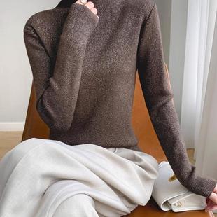 臻贵亮闪~金银丝打底衫女内搭上衣2025爆款高领毛衣堆堆领羊毛衫