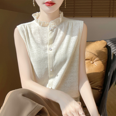 高级感吊带背心内搭女花边领无袖衬衫针织西装打底衫精纺羊毛上衣