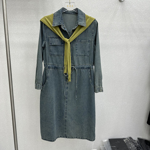 复古休闲牛仔连衣裙女2023春秋新款宽松遮肚显瘦懒惰风衬衫长裙子