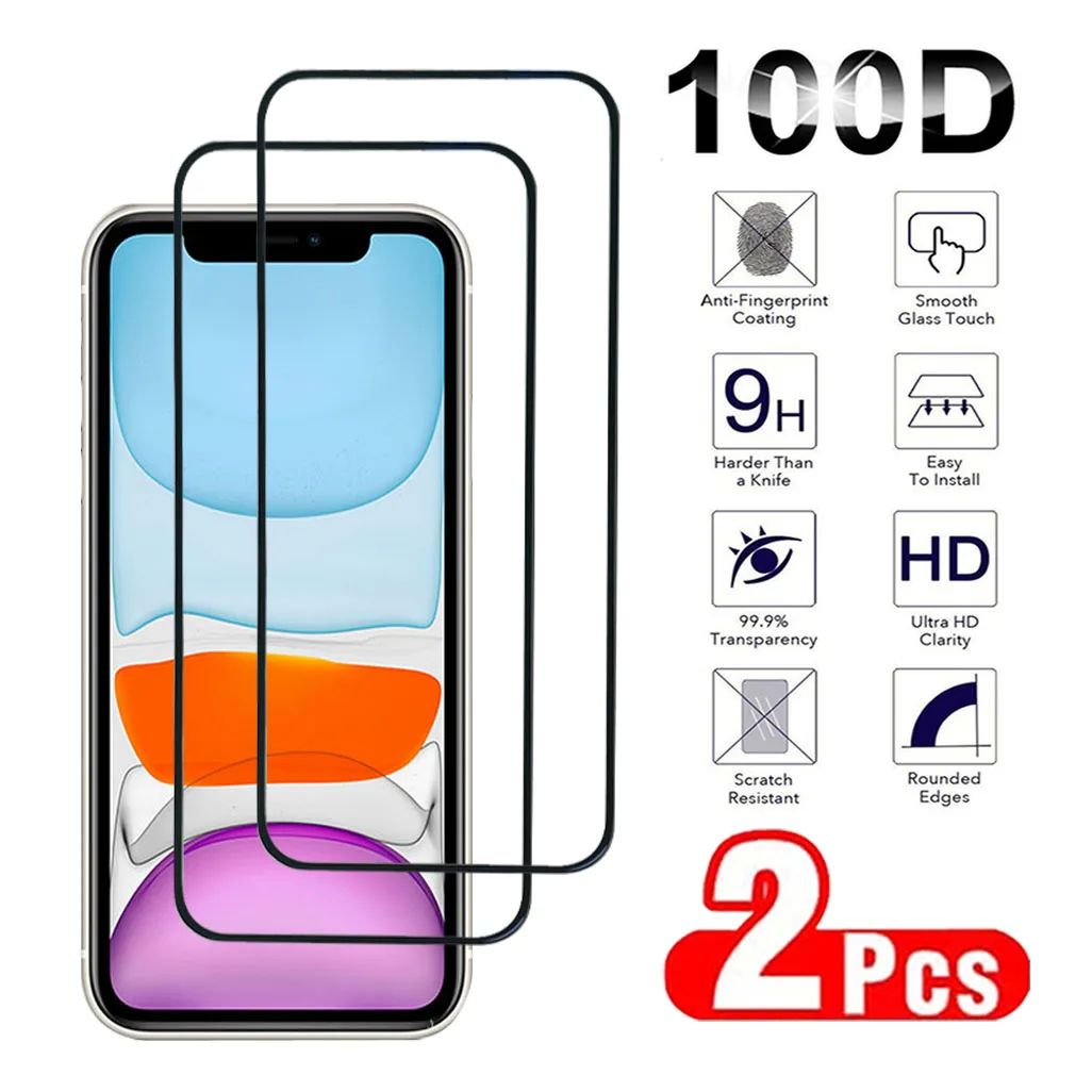2Pcs Tempered Glass For Apple IPhone 7 8 11 12 Plus Pro Max