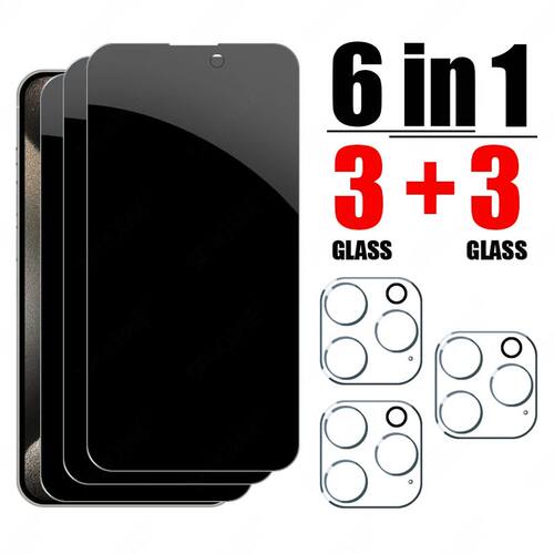 6IN1 Privacy Glass Screen Protector For IPhone 15 13 16 14 P