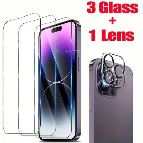 3+1 3PCS 9D Screen Protection Tempered Glass for IPhone 14 1