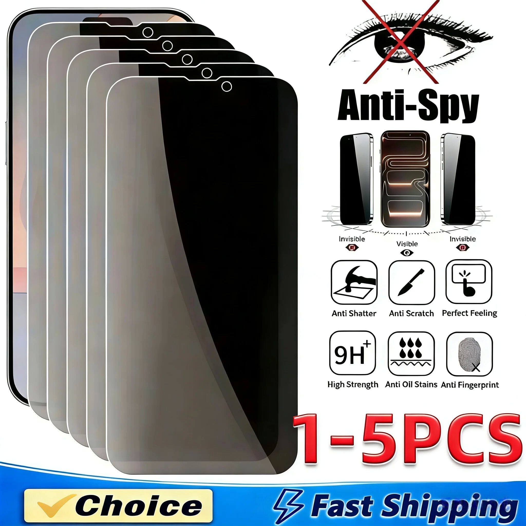 1-5pcs Full Cover Anti Spy Screen Protector for iPhone 17 Pr