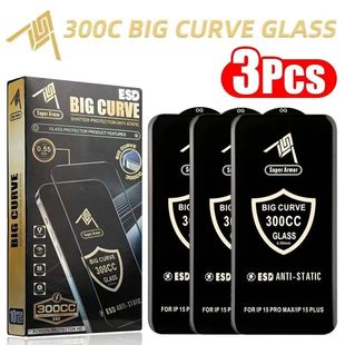 300CC Big Curve Tempered Glass For iPhone 15 14 Pro Max ESD Anti-Static Screen Protector For iPhone