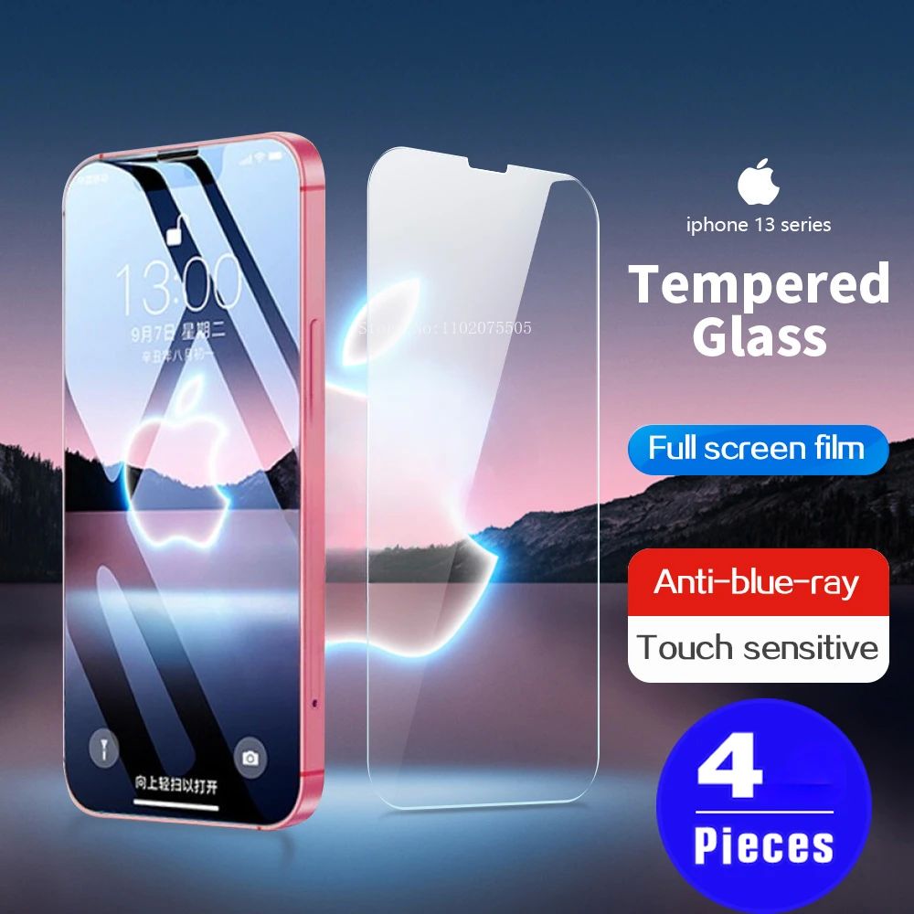 4Pcs 9H Tempered Glass for Iphone 13 12 11 Pro X XS Max XR P
