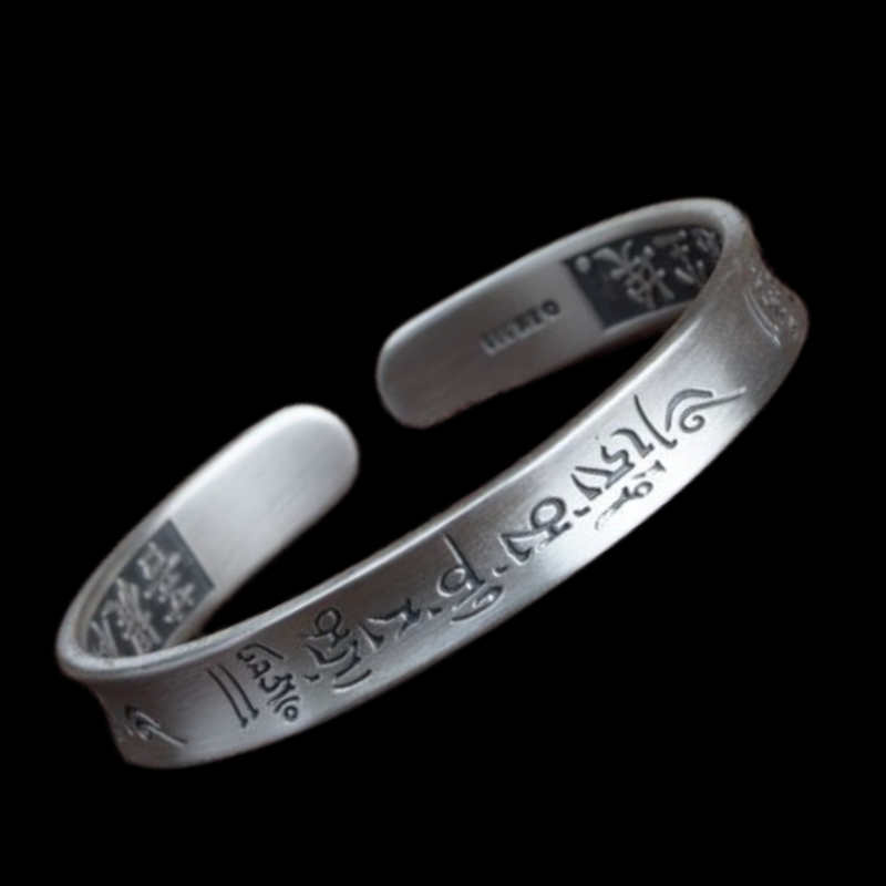 实心男女六字真言梵文经文银手饰品足银990复古泰银工艺手镯礼物