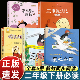 全套5册 二年级下册必读课外书阅读 爱心企鹅绘本 三毛流浪记全集 书本里的蚂蚁 没头脑和不高兴 三只小猪 人教版真实故事四五