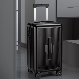 新款黑色双层拉链行李箱拉杆双封闭内衬20寸登机24杯架usb充电口