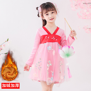 女童秋冬连衣裙儿童装红中国风女宝宝加绒加厚公主打底一体绒裙子