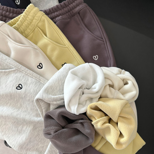 糯叽叽小爱心刺绣窄版加绒加厚冬季外穿显瘦休闲裤女裤