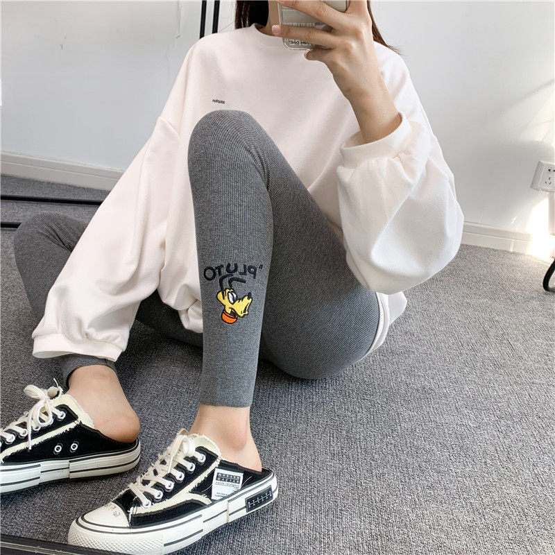 2025韩版卡通刺绣外穿春秋薄款细螺纹棉质春季网红九分打底裤女,女装/女士精品,打底裤,淘宝优惠券,粉丝福利购,淘宝优惠卷