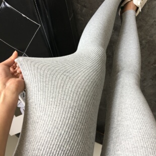 棉质打底裤春季2024新款女外穿薄款韩版竖条纹螺纹坑条大码九分裤
