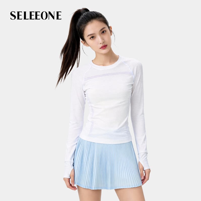 seleeone专业训练长袖圆领瑜伽服修身显瘦户外跑步运动健身服上衣