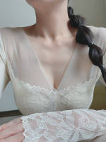 Winter women's thermal underwear set, tight lace sexy thin cotton sweater, long Johns and long pants, low neck thumbnail 5