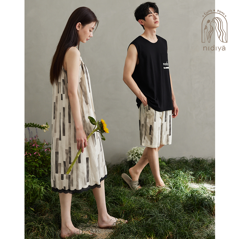 妮狄娅夏情侣纯棉气质家居服套装