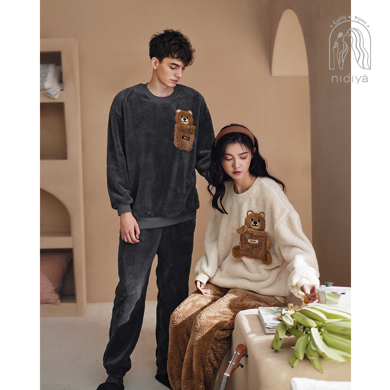 妮狄娅休闲情侣睡衣女冬季卡通珊瑚绒圆领男保暖可外穿家居服套装,女士内衣/男士内衣/家居服,睡衣/家居服套装,淘宝优惠券,粉丝福利购,淘宝优惠卷