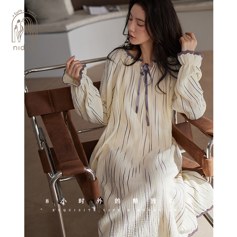 春秋女纯棉简约长裙可外穿家居服