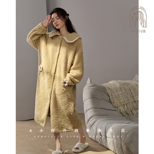 妮狄娅睡衣睡袍女冬季珊瑚绒中长款甜美少女时尚可外穿保暖家居服
