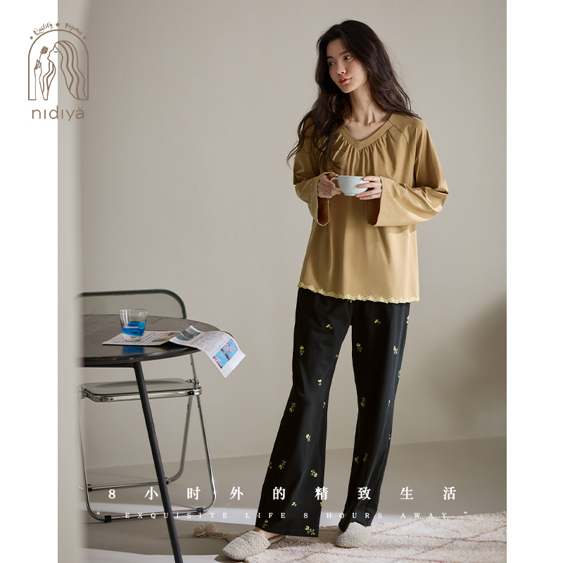 春秋季柔软棉简约宽松家居服套装