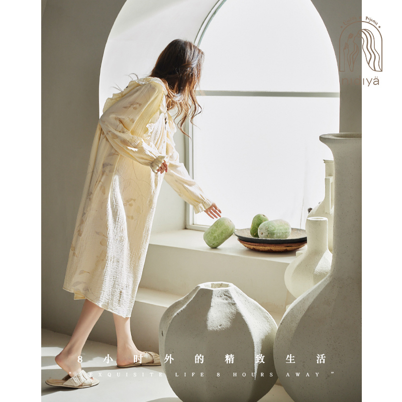 妮狄娅春秋棉纱布甜美带胸垫睡裙