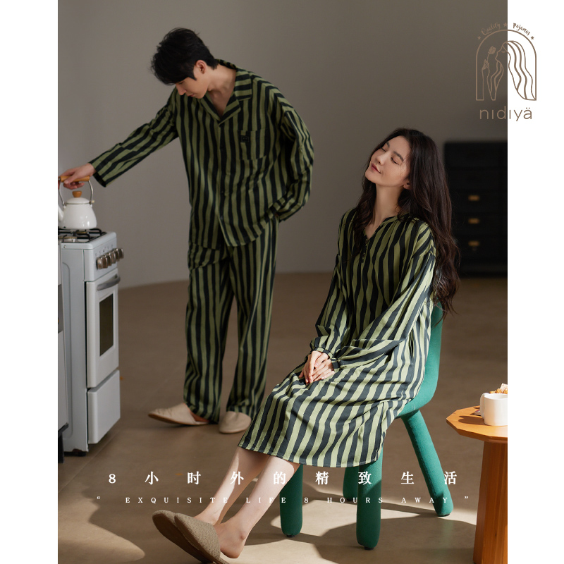 春秋季柔软棉情侣时尚条纹家居服