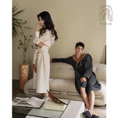 妮狄娅情侣睡衣睡袍加厚纯棉夹层女秋冬季 连帽休闲男家居服 中长款