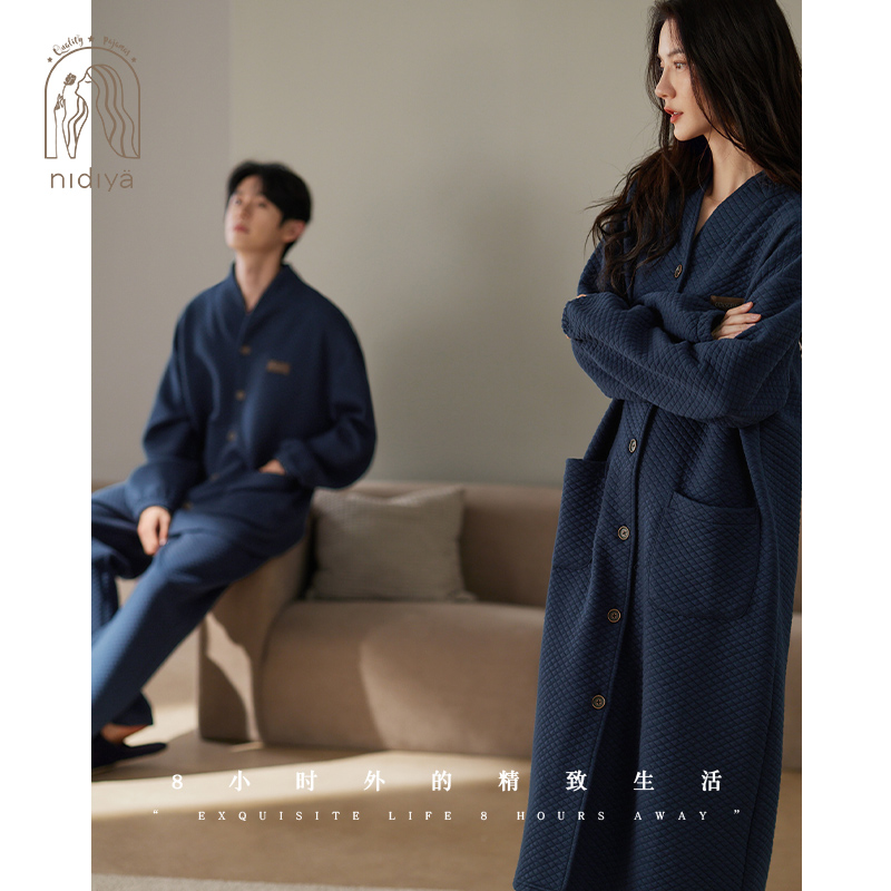 秋冬纯棉夹层中式文艺家居服套装