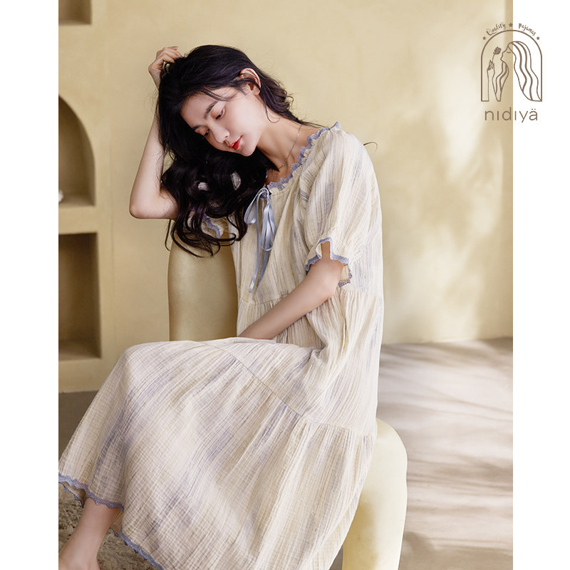 妮狄娅纯棉夏季清新甜美宽松睡裙