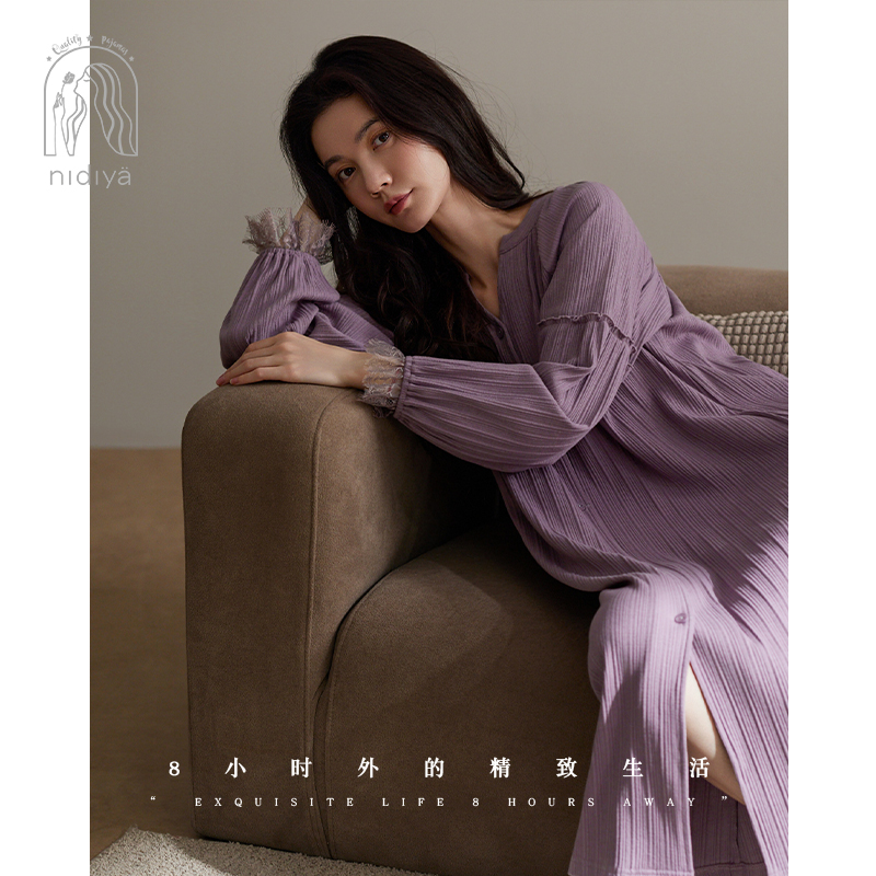 春秋纯棉宽松休闲长裙家居服睡裙