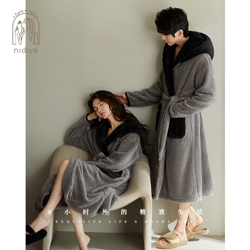 男女同款冬季保暖时尚家居服睡袍